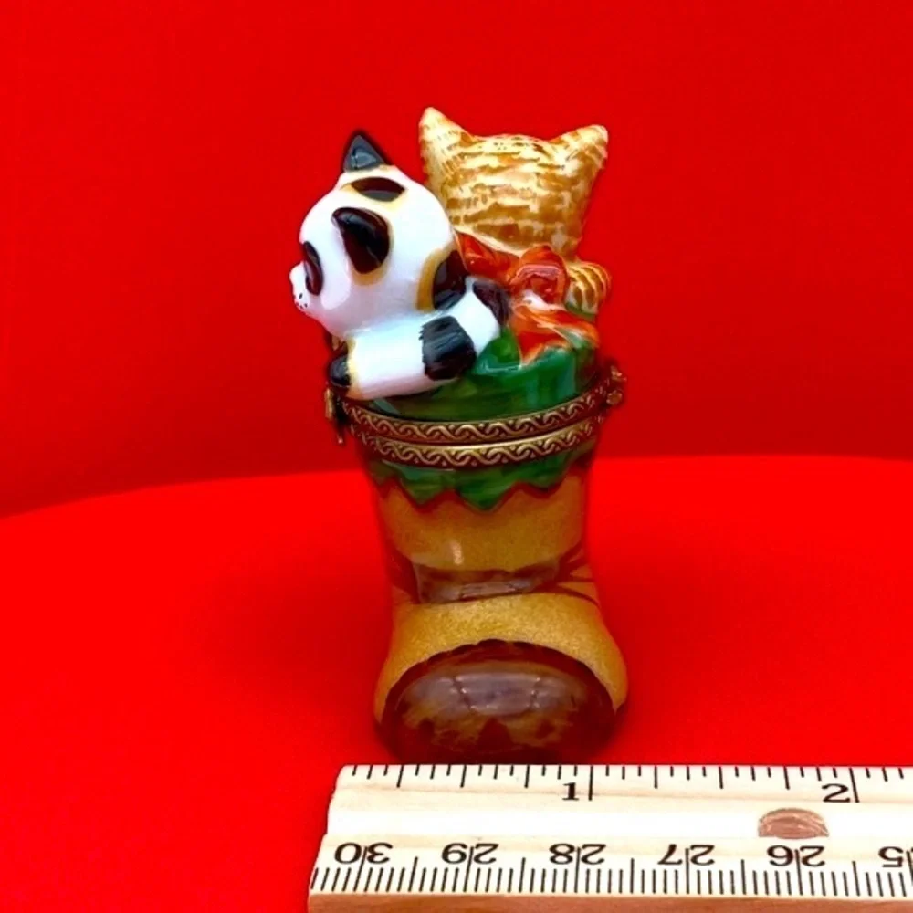 Limoges Kittens in Stocking/Boot Porcelain Trinket Box